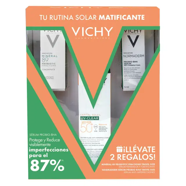 Vichy Kit Capital Soleil Matificante + Protector Solar Para Piel Grasa + M89 Probiotic Fractions + Sérum Anti-Imperfecciones