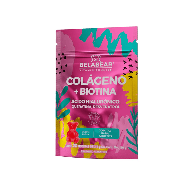 Belabear Colágeno+Biotina Gomitas para adulto Sabor fresa C/ 20 gomitas de 2,8 g Cont. Net. 56 g