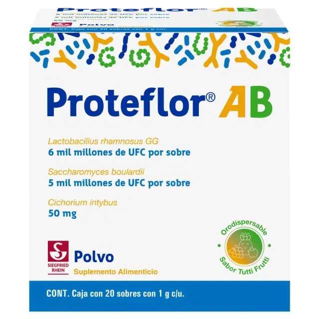 Proteflor® AB – Sobres 1 g  Caja con 20 sobres Suplemento alimenticio orodispersable – Sabor Tutti Frutti
