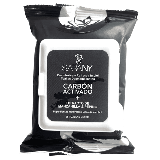 Toallas desmaquillantes sarany carbón activado pack c/25