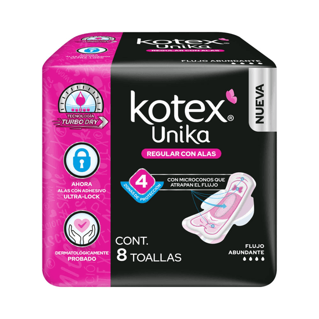 Kotex unika regular c/ alas c/8 toallas