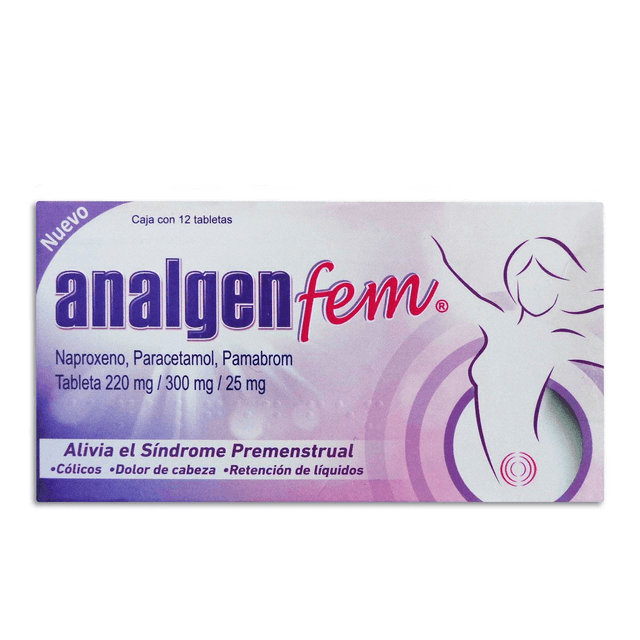 Analgen fem 220mg/300mg/25mg caja c/12 tabletas