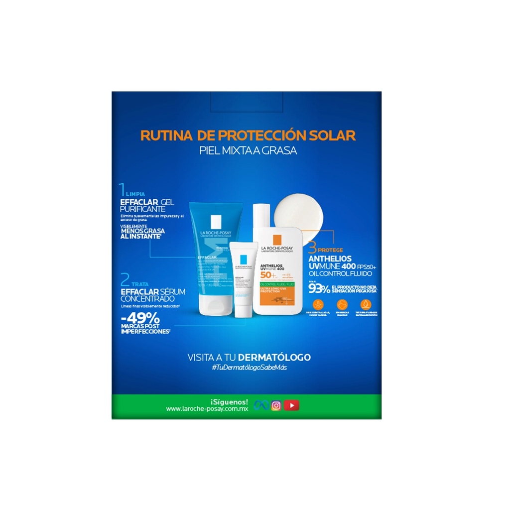 La Roche-Posay Kit Anthelios Uvm400 Fluido + Effaclar Duo3ml + Gel Effaclar 50Ml