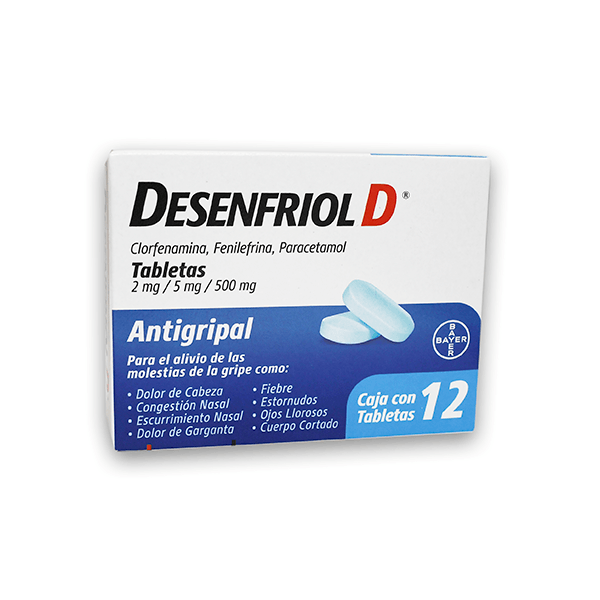 DESENFRIOL-D c/12 TABS. 2/5/500 MG.