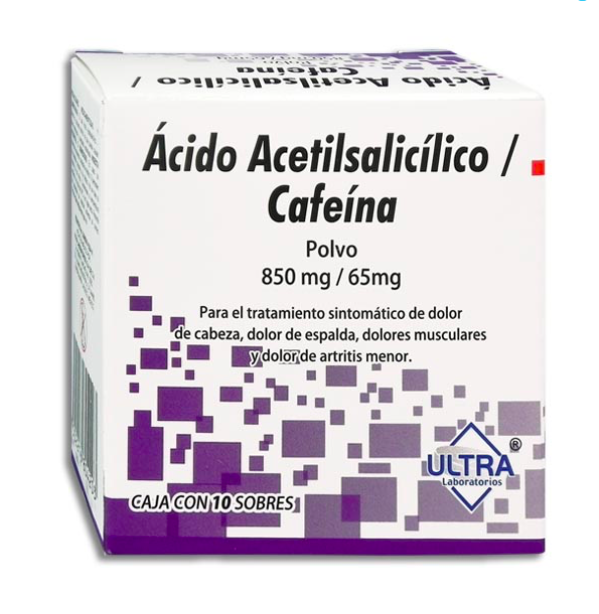 ACIDO ACETILSALICILICO/ CAFEINA POLVO 850MG/ 65MG C/10 SOBRES