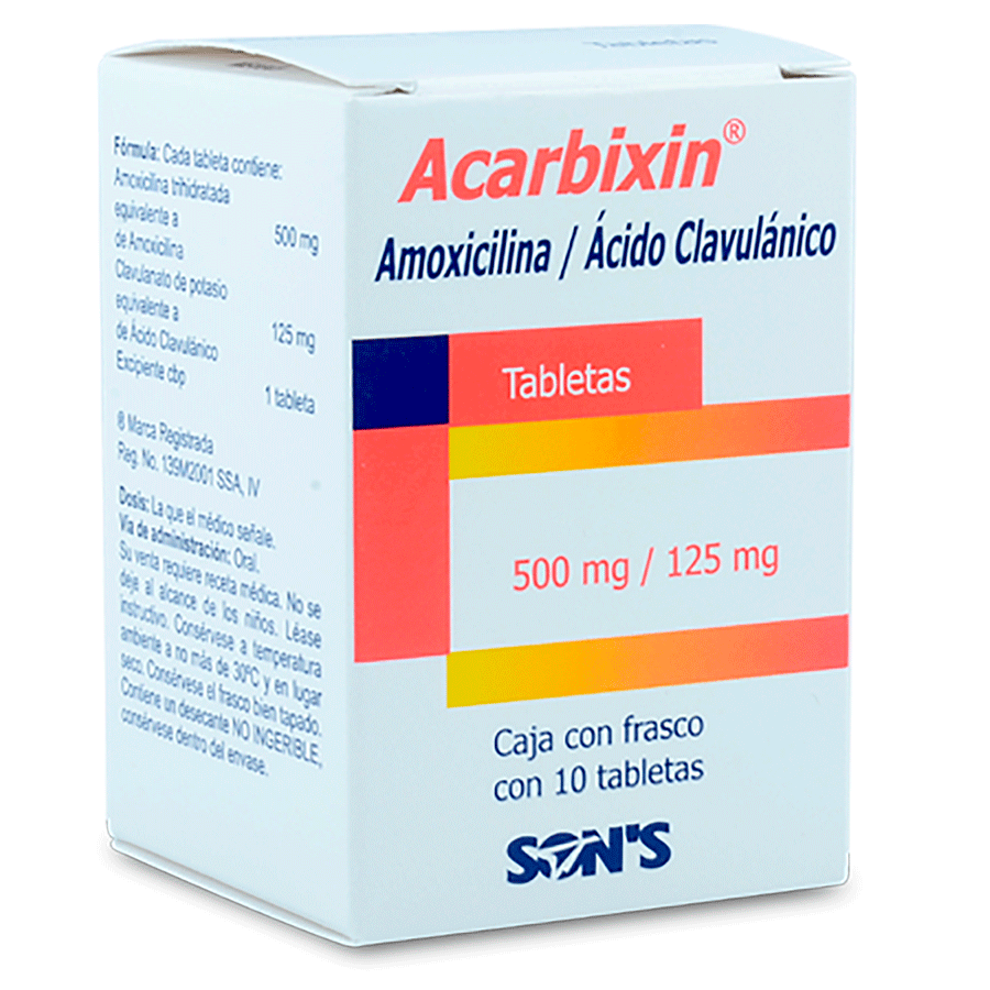 Acarbixin 500/125mc c/10 tabletas