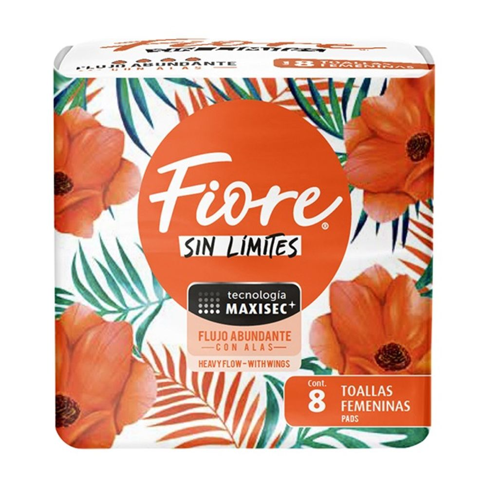 Toalla sanitaria FIore anat sin limites c/ alas y 8 piezas
