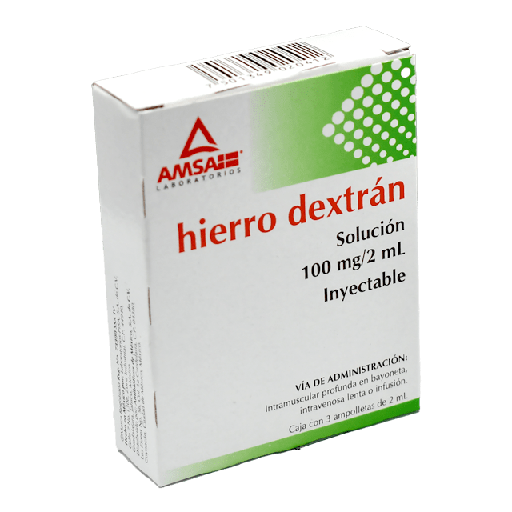 HIERRO DEXTRÁN (Amsa) Sol. Iny. c/3 AMPTAS. 100 MG/2 ML.