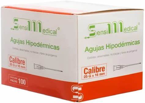 Agujas Hipodermicas 25GX16mm 1pz (Sensi Medical)