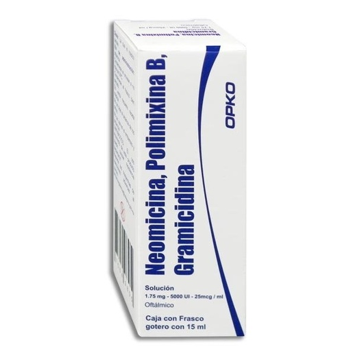 Neomicina, polimixina B, Gramicidina solución oftálmica frasco con 15 mL