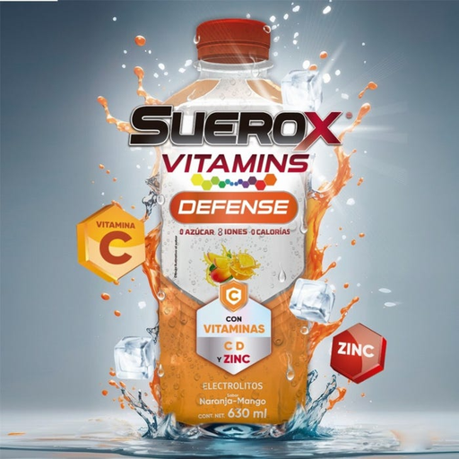 Suerox vitamins defense sabor naranja-mango con vitaminas C, D y Zinc 630mL