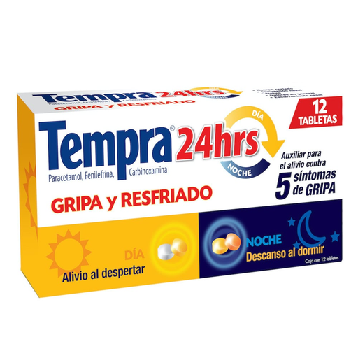 Tempra 24 hrs día y noche caja c/12 tabletas