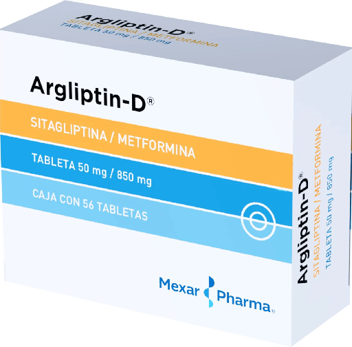 Argliptin-D sitagliptina / metformina tabs 50 mg / 850 mg caja c/56 tabs