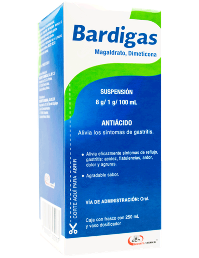 Bardigas suspensión 8 g / 1 g / 100 mL  ANTIACIDO Caja c / frasco c / 250 mL y vaso dosificador